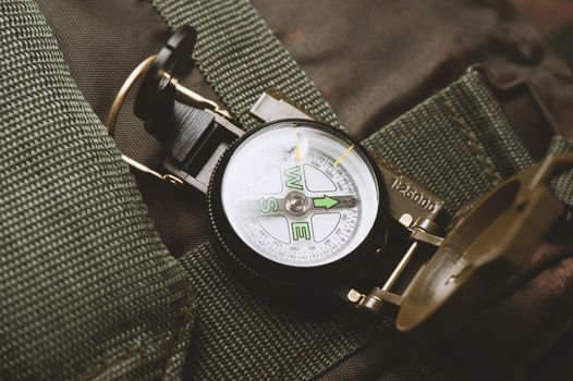 closeup military style of compass for military or camping.