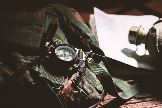 closeup military style of compass for military or camping.