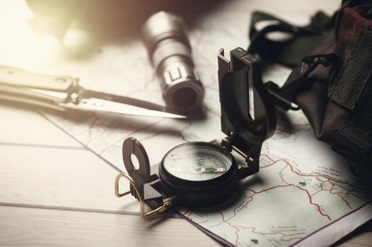 closeup military style of compass for military or camping.