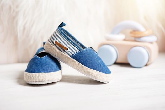 little blue shoes for baby with toys, baby clothing, baby accessories