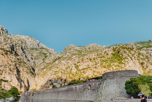 Panorama of the Bay of Kotor and the fortress, Montenegro. KOTOR. MONTENEGRO. Ruins of fortress in Kotor. Montenegro