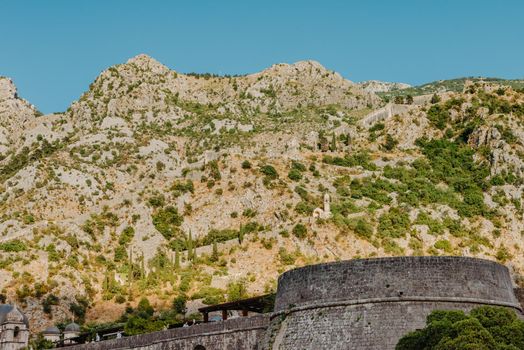 Panorama of the Bay of Kotor and the fortress, Montenegro. KOTOR. MONTENEGRO. Ruins of fortress in Kotor. Montenegro