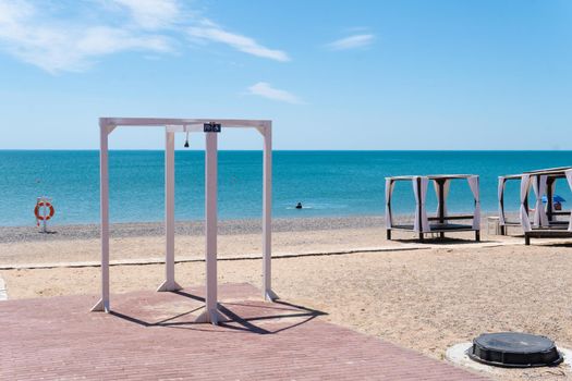 Shower sea handicapped beach sign summer water sky nature coast, for ocean people from metal and scenic sunny, resort israeli. Bath temperature,