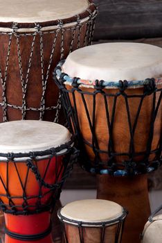 variation of ethnic drums different sizes from small to huge