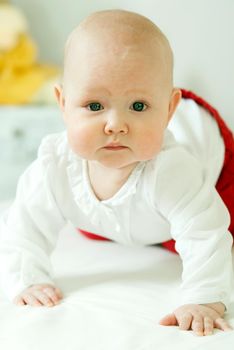 Toddler learns to crawl. High quality photo