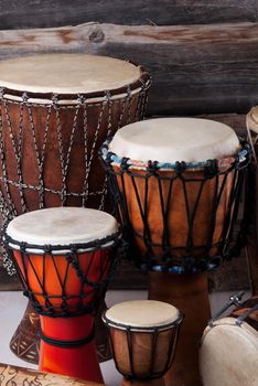 variation of ethnic drums different sizes from small to huge