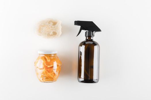 home cleaning with vinegar and orange peals. zero waste cleaning concept