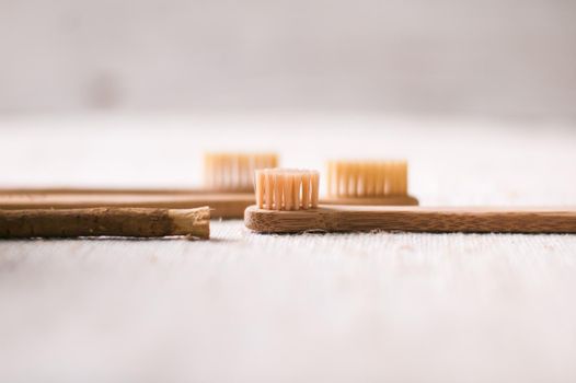 bamboo toothbrush with baking soda and miswak. High quality photo