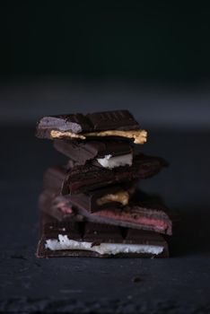 variety of homemade chocolate with different fillings.dark food photo