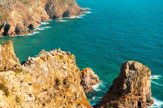 Atlantic ocean view with cliff. View of Atlantic Coast at Portugal, Cabo da Roca. Summer day. Seaside. Coastline. Beautiful landscape