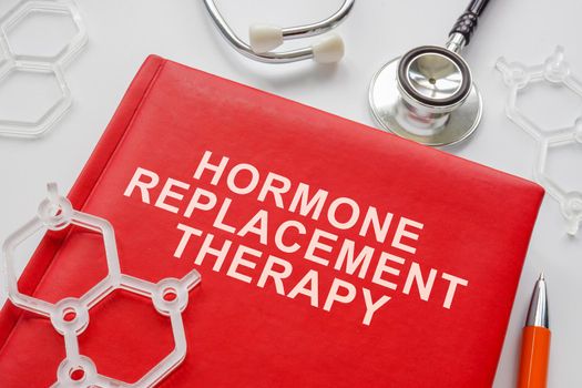 A Book about hormone replacement therapy and molecule models.