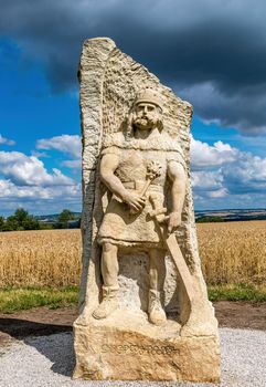 Ratiskovice, Czech Republic - July 7 - The mythical hill of Naklo near Ratiskovice. The statue of the Moravian prince Svatopluk on the pilgrimage hill Naklo near Ratiskovice