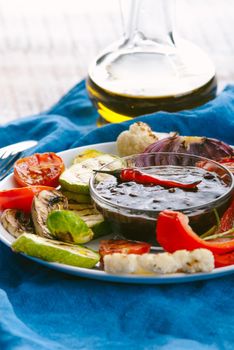 grilled vegetables with teriyaki sauce. High quality photo