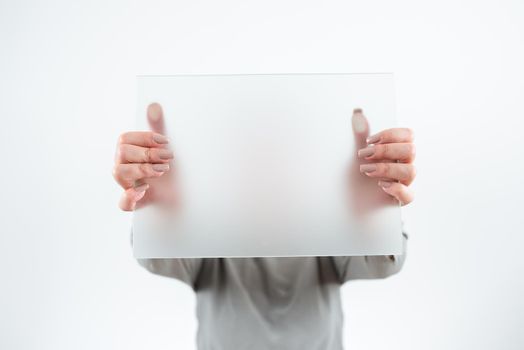 Woman Holding Banner And Promoting The Company Brand To Achieve Goals.