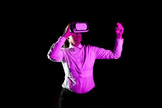 Woman Holding Pen During Professional Training Through Vr Headset.