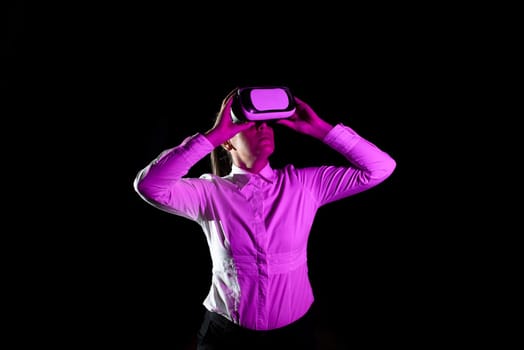 Woman Taking Professional Training Through Virtual Reality Headset.