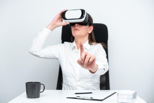 Woman Learning Professional Skill Through Virtual Reality Simulator.