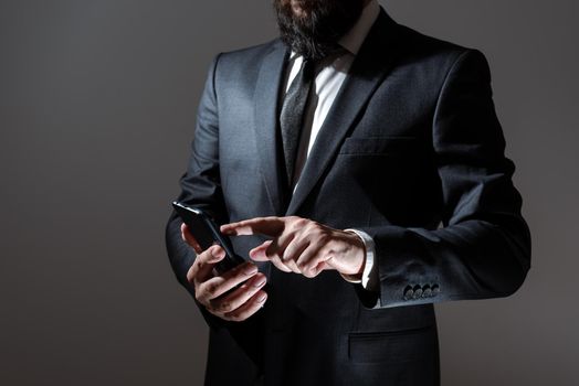 Man Holding Tablet And Pointing With One Finger On Important Message.