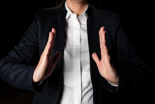 Businesswoman In Suit Holding New Important Message Between Hands.