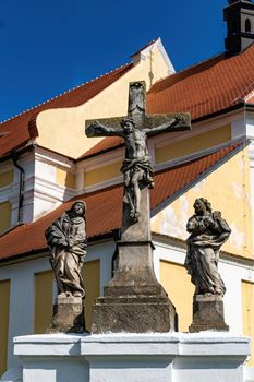 Milotice, Czech Republic - July 7 - Church of All Saints - Small Calvary on the unique church wall in Milotice