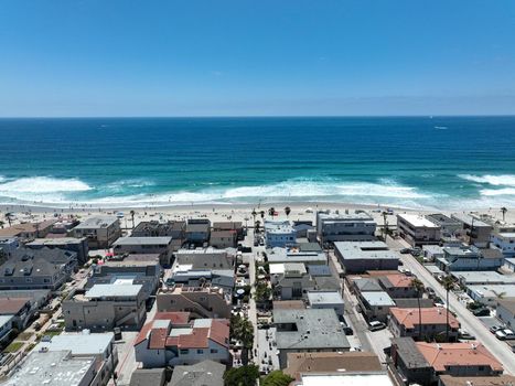 Aerial view of Mission Bay and beach in San Diego, California. USA. Famous tourist destination