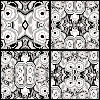 Set of four black and white abstract geometrical pattern