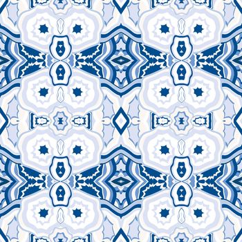 Blue tile with geometrical motifs seamless pattern