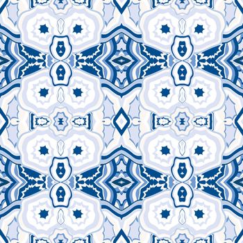 Blue tile with geometrical motifs seamless pattern