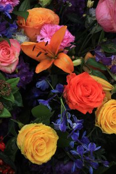 Mixed colorful flowers in a floral wedding decoration