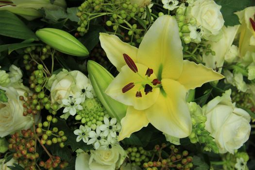 yellow tiger lily in a bridal arrangement