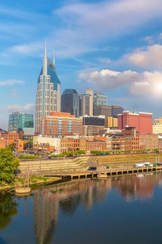 Nashville downtown city skyline cityscape of  Tennessee, USA