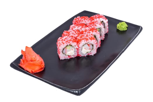 Japanese Cuisine - Sushi Roll with Shrimps and Conger, Avocado, Tobiko and Cheese. sushi rolls tempura,japanese food style