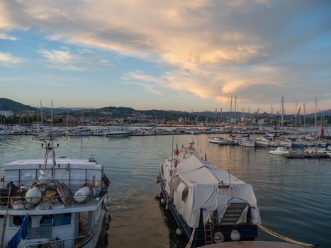 Panoramic view of La Spezia harbour at sunset