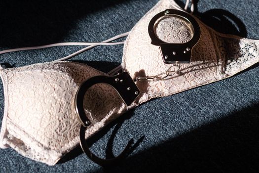 handcuffs and bra. Fetish, erotic concept