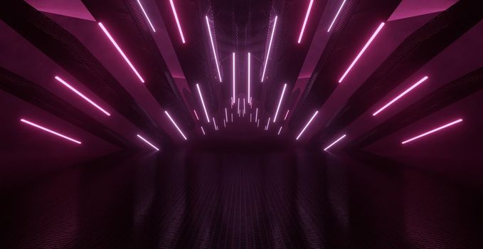 Fantasy Futuristic Dark Smoke Purple Violet Pedestal Platform Tunnel Space Abstract Background 3D Rendering