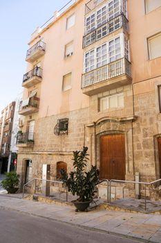 Cartagena, Murcia, Spain- July 18, 2022: Beautiful facade of antique house of the Duke of Najera in Cartagena