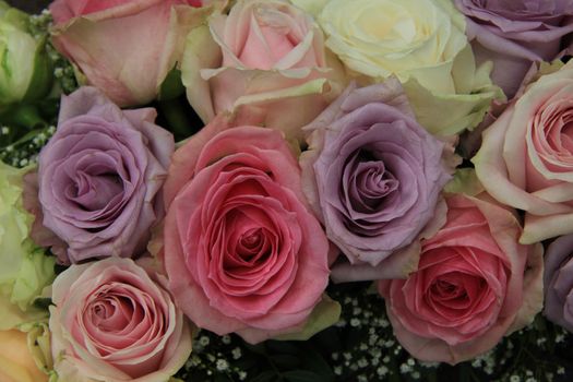 Bridal flower arrangement in various pastel colors