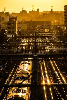 Sunset cityscape and track image. Shooting Location: Yokohama-city kanagawa prefecture