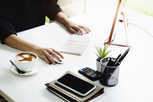 Work from home Company employees use their computers to work from home to prevent the corona virus from meeting outsiders