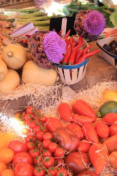 Artichokes and peppers at a French market