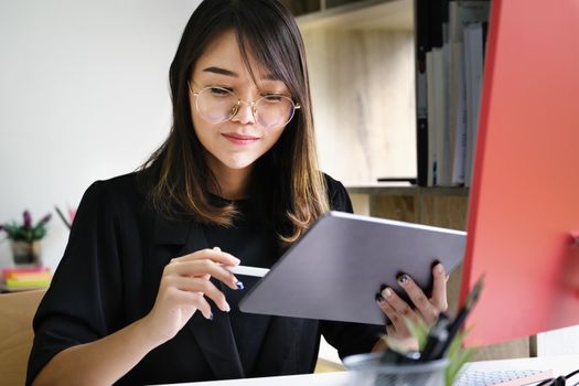 Work from home Company employees use their notebook and computers to work from home to prevent the corona virus from meeting outsiders