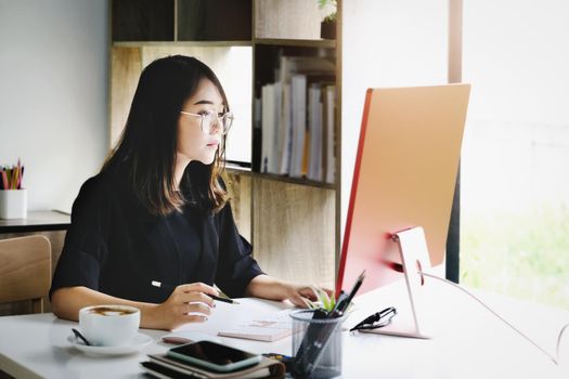 Work from home Company employees use their computers to work from home to prevent the corona virus from meeting outsiders