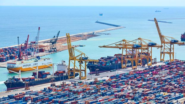 Barcelona, Spain - April 8, 2019: Industrial Port for freight transport and global business