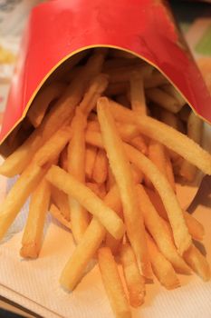 French fries in a red carton box