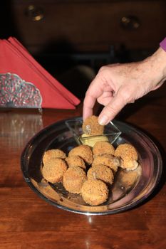 Bitterballen with mustard, warm fried snack, served in the Netherlands