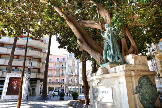 Cartagena, Murcia, Spain- July 17, 2022: Isidoro Maiquez statue at San Francisco Square in Cartagena