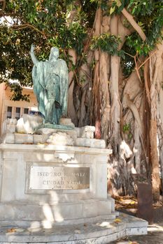 Cartagena, Murcia, Spain- July 17, 2022: Isidoro Maiquez statue at San Francisco Square in Cartagena