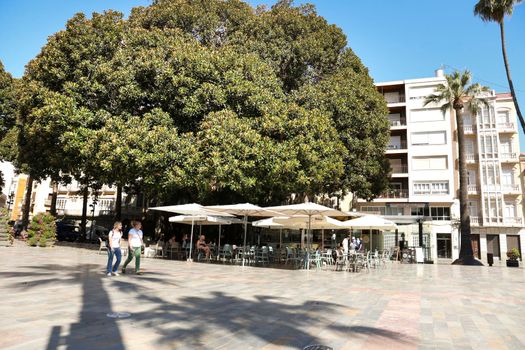 Cartagena, Murcia, Spain- July 17, 2022: Beautiful San Francisco Square in Cartagena on a sunny day of summer