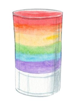 watercolor hand drawn rainbow alcohol shot drink cocktail isolated on white background