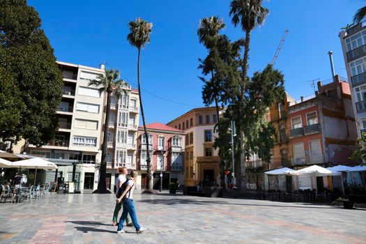 Cartagena, Murcia, Spain- July 17, 2022: Beautiful San Francisco Square in Cartagena on a sunny day of summer